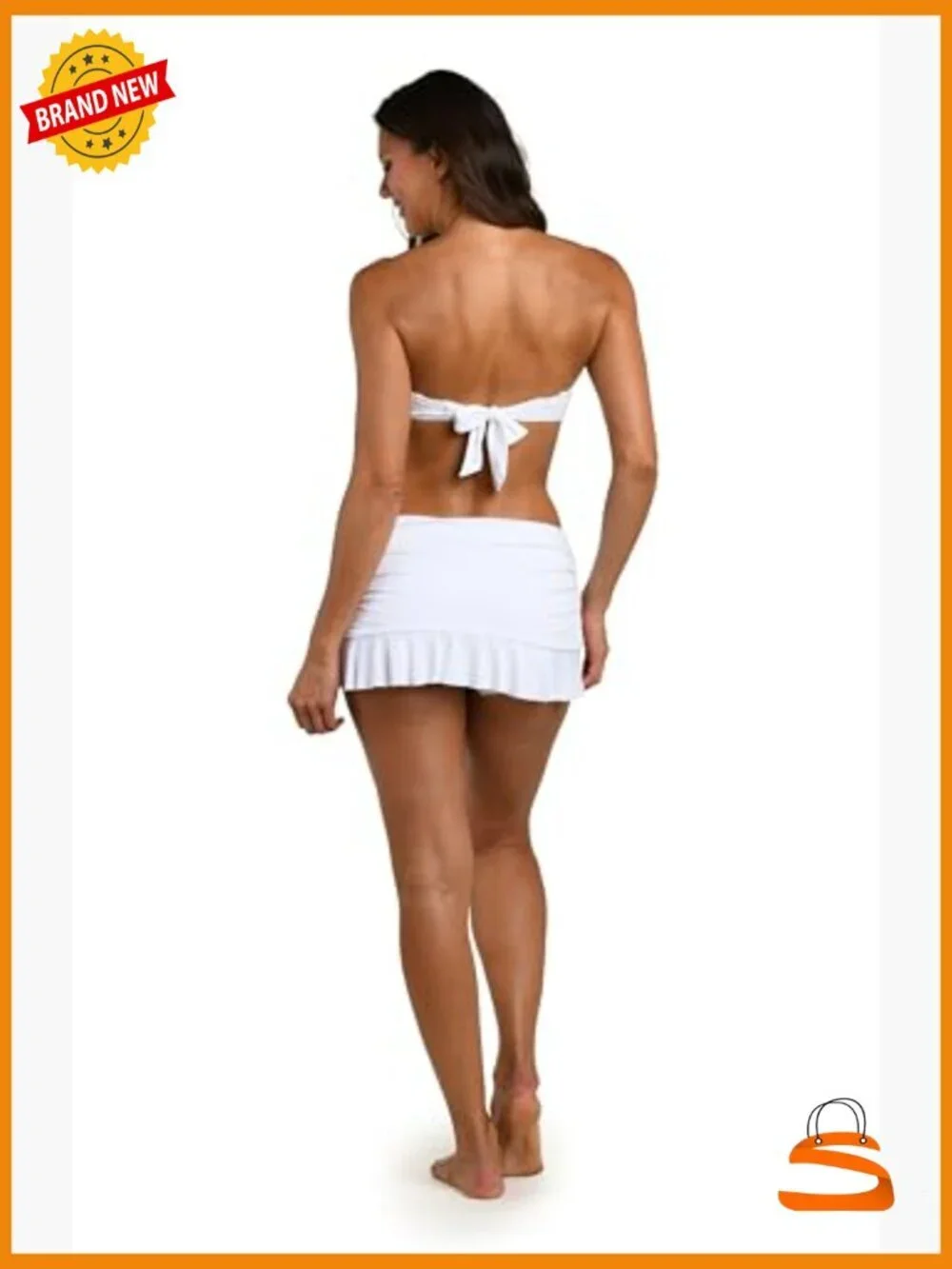 Bandeau Bikini Top with Ruffles, Molded Cups, Adjustable Fit, Size 10